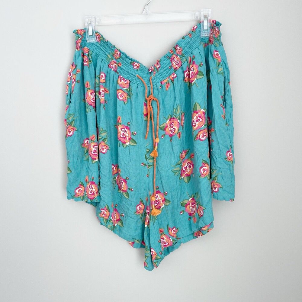 Matilda Jane Size XXL Blue Floral Flower Print Drawstring Flowy Shorts